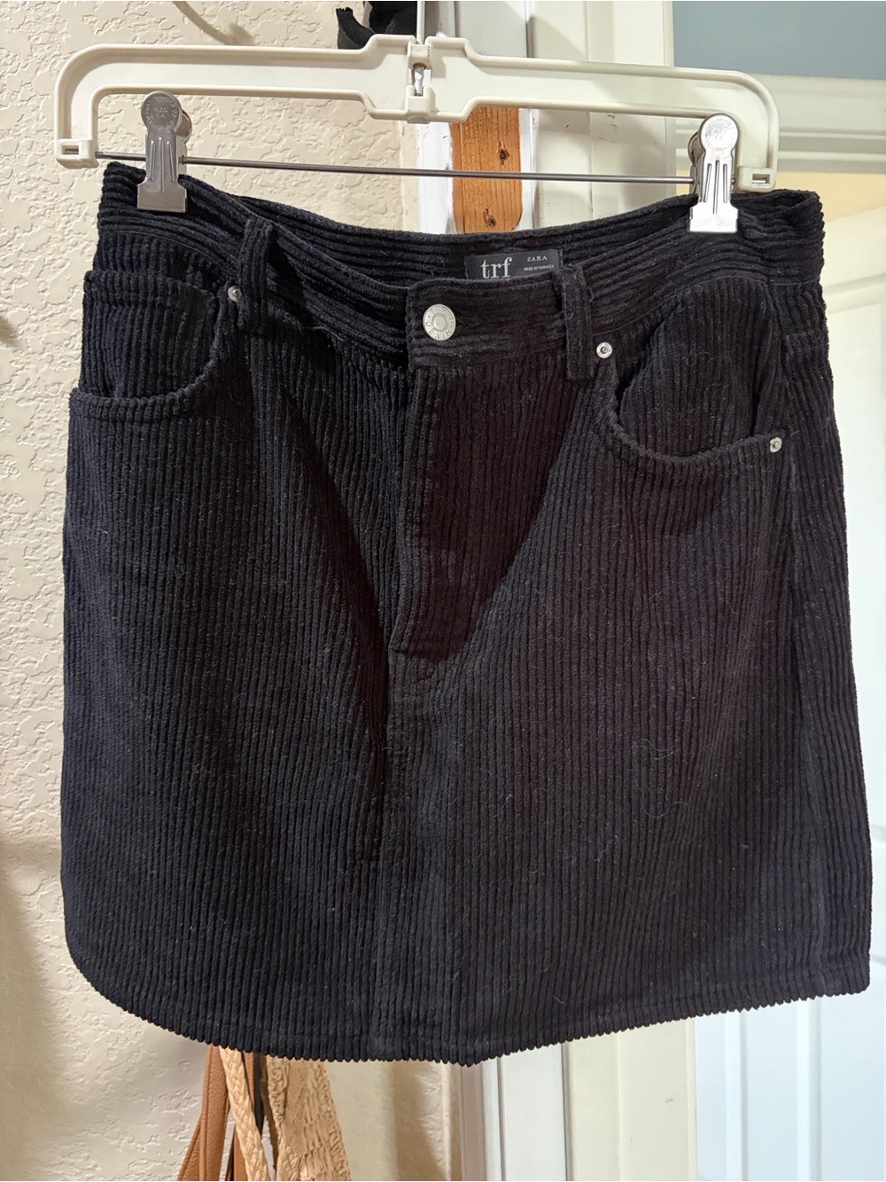 Zara Black Corduroy Mini Skirt with Front Pockets